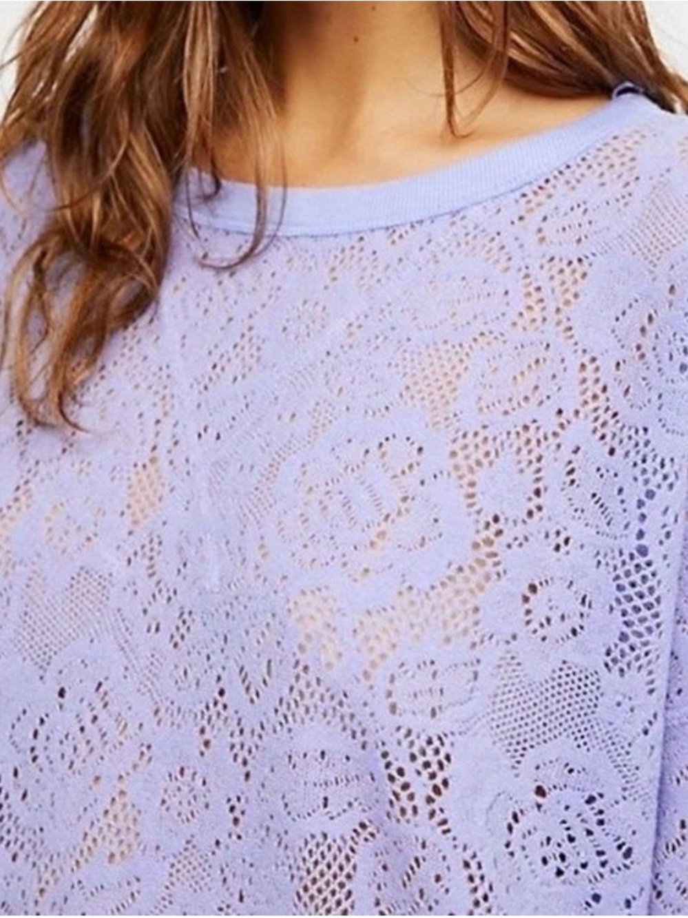 Free People Glacier Not Cold Sheer Lilac Lavender Lace Top Large - Picture 4 of 6